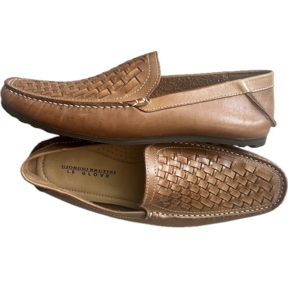 GIORGIO BRUTINI Size 10 Men’s Le Glove Tan Woven Leather Loafers Driving Shoes